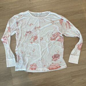 ** We The Free Womens Blouse White pink Space Dye Long Sleeve Scoop Neck M